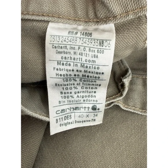 Carhartt Pants Mens 40x34 Beige Tan Cotton Canvas Carpenter Workwear B11 DES - Picture 4 of 10